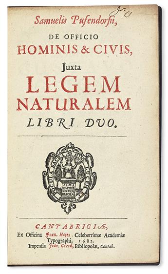 PUFENDORF, SAMUEL, Freiherr von.  De officio hominis & civis juxta legem naturalem libri duo.  1682